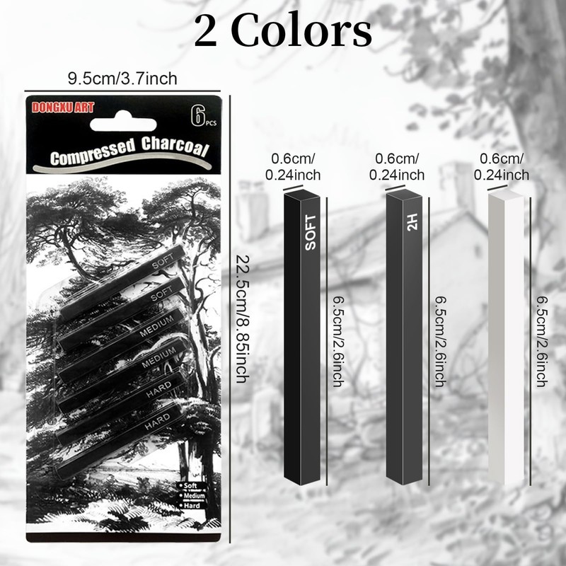 Pack of 18 Square Compressed Charcoal Pencils Compressed Graphite Material