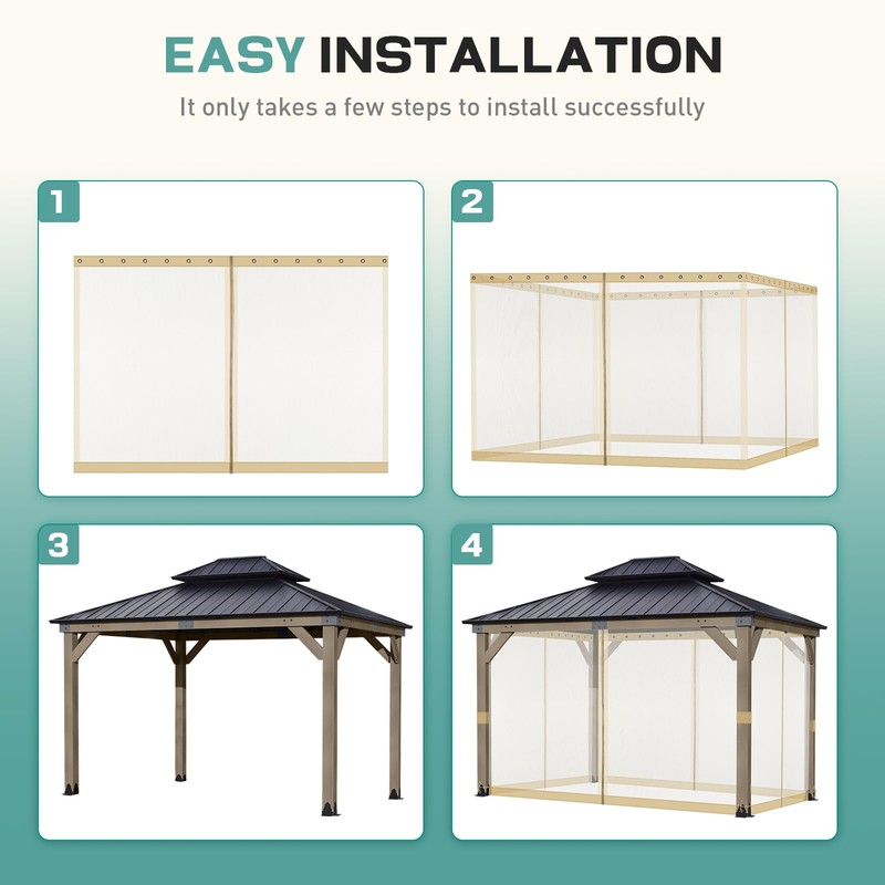 Aoodor Universal 10x10 ft Gazebo Mosquito Netting, Replacement 4-Panel Sidewalls