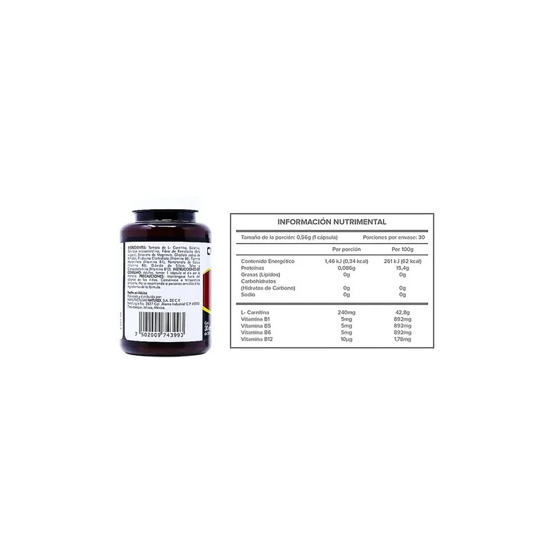 Naturex Carnitinab 560 Mg Frasco 30cápsulas