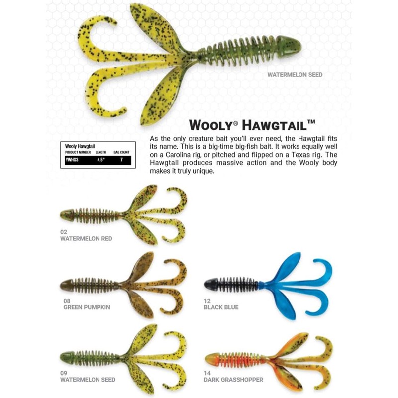 Yum Lures YWHG302 Wooly Hawgtail Fishing Bait, Watermelon/Red, 4.5"