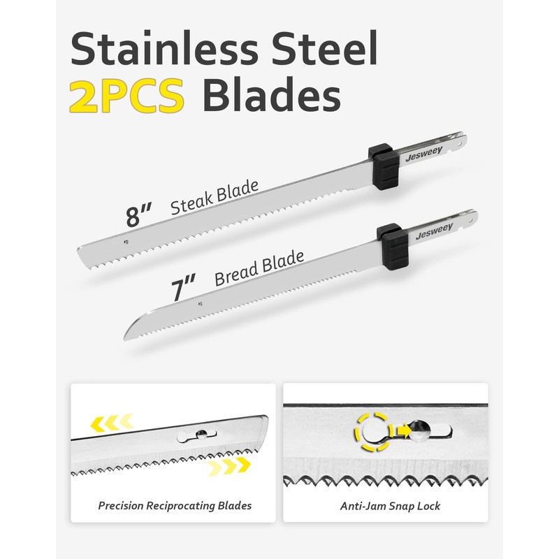 Jesweey Cordless Electric Carving Knife for Meat Slicing, Fish, Bread,
