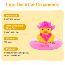 wonuu Car Rubber Duck Decoration, West Cowboy Duck Car Dashboard Decoration Accessories with Mini Swim Ring Cowboy Hat Scarf and Sunglasses(C_pink scarf cowboy&pink hat&love heart glasses)
