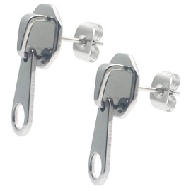 Five ships J5DR, Zipper Stud Earrings, Unique Zipper, Set of 2, 20G, Silver Stainless Steel