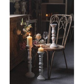 White Rustic Candle Holders for Pillar Candles,18-Inch Vintage Wooden Candle Holders Pillar,Candle Holder for Candlesticks,Farmhouse Style Accent Decor,Gift for Home (1Piece, 5.5" x 5.5" x 18.3")