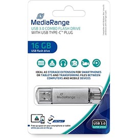 MediaRange USB 3.1 und TypeC Speicherstick 16GB - Combo Flash-Laufwerk mit Schutzkappen, externe Speichererweiterung mit Lesegeschwindigkeit von bis zu 60 MB/s, Farbe Silber