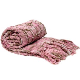 Home Soft Things Multi-Color Chenille Couch Throw Blanket Light Pink (50x60)
