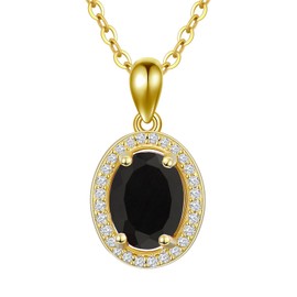 BETHZA Black Onyx Necklace for Women Gold Plated 925 Sterling Silver Natural Black Agate Pendent Necklace Black Onyx Jewelry Valentine's Gift for Wife Girlfriend Women