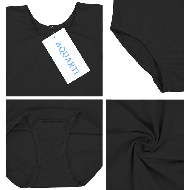 Aquarti Girls' 3/4 Sleeve Ballet Leotard, black