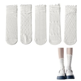 Weuiean LKBS-75 Women's Hollow Socks, Summer, Mesh, Crew Socks, Set of 5, High Socks, Smooth Openings, Ultra Thin, Loose Socks, white