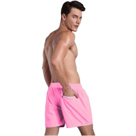 QRANSS Mens Pink Swim Trunks XL Quick Dry Drawstring Waist Beach Swim Shorts Board Shorts with Back Zipper Pockets 5 inch Inseam