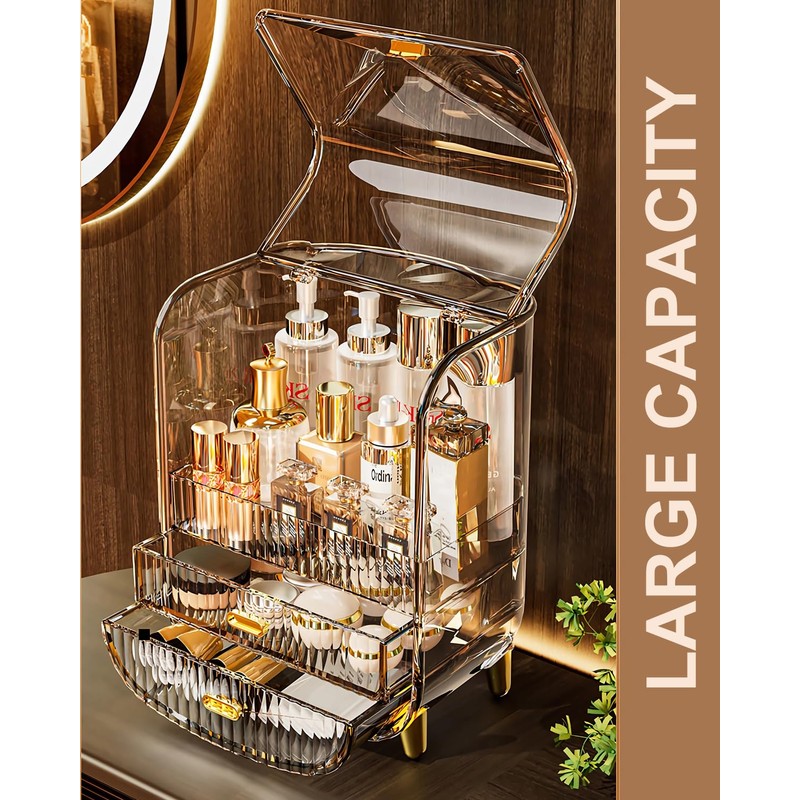 Makeup Organizer, Large Capacity Cosmetics Makeup Organizer for Vanity, Dustproof