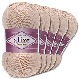 Wohnkult Alize 5 x 100 g Cotton Gold Premium Wool | 39 Colours Summer Wool Yarn Knitting Amigurumi (67 | Champagne)