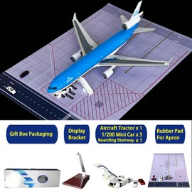 MACHASORS MD-11 Model Airplane 18.9 Inches Long 1/130 Scale MD-11 Aircraft with LED Lights and Airport Scene Accessories Ideal Display and Gift