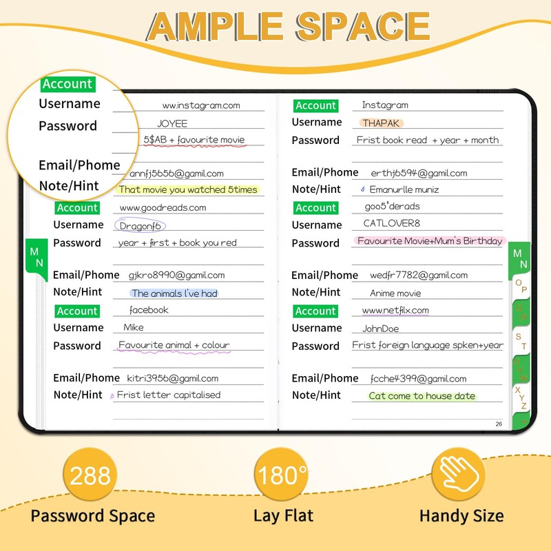 Password Book with Alphabetic Tabs, Small Password Book 11.5 x