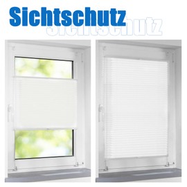 Pleated Blinds Klemmfix No Drilling with Klemmfix, (White, W 35 cm x H 80 cm), Folding Roller Blind Pleated Blind for Door and Window Opaque Privacy Screen Sun Protection Ready Pleated Blind
