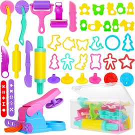 Jiosdo Playdough Tools and Cutters, 40 Pcs Play Dough Tools Playdough Sets for Kids Toddlers, Plastic Accessories Clay Extruders Rollers Molds with Storage Box, Creation Educational Toy Gift Set