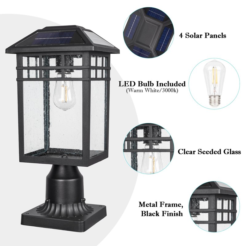 Diyel Solar Outdoor Post Light Fixture, Modern Exterior Pillar Lantern