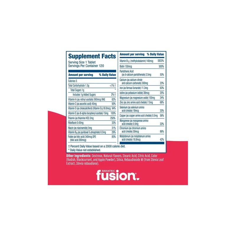 Multivitamínico Bariatric Fusion Masticable 120 Tabletas Vitaminas Minerales B12 Hierro