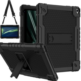 Doemoil for YQSAVIOR Tab CP10 10.1" Case/Coopers Tab CP10 10.1 inch Case Built in Shoulder Strap & Kickstand Soft Silicone Hard Back Kids Friendly Case Cover for YQSAVIOR Model CP10 (Black)