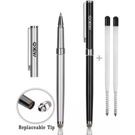 Meko 2-in-1 Stylus Pen Universal Use Meko Micro Fiber Tip Fine Ball Pen Black Silver