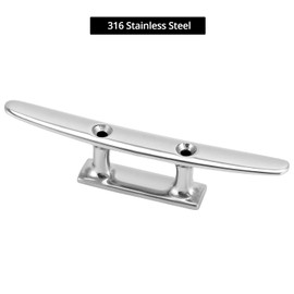QWORK® 150 mm cleat made of 316 stainless steel, flat with 2 holes, extremely rust-proof, salt water and UV resistant, mooring clamp for rope, ropes, flag poles