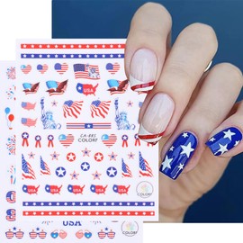 4th of July Nail Stickers Independence Day Nail Art Sticker 3D Self Adhesive American Flag Star Heart Nail Art Design Nail Decoration DIY Nail Accessories for Women Girls