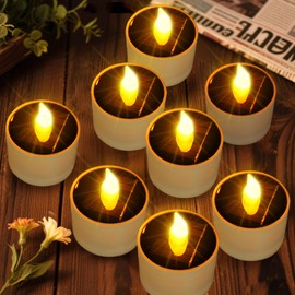 Solar Tea Lights Outdoor - 8 Pack Waterproof Rechargeable Dusk to Dawn Outdoor Lighting Flameless Flicker Reusable LED Solar Candles for Lanterns Camping Garden Home Decorations, 2.3''x2.1''