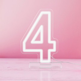 YALLOVE Neon Sign Number 4, 9.8 inches Height USB Powered Night Light-up Numbers for Birthdays Decor, Party Anniversary, Cafe Bar Decor (Small)