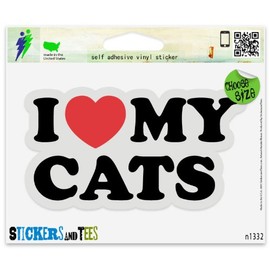 I Heart My Cats Love Vinyl Car Bumper Window Sticker 5" x 3"