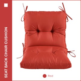 YOOZEKU Outdoor Indoor Seat Back Chair Cushions Set of 4,Waterproof Tufted Lawn Dining Chair Cushions for Patio Furniture with Ties,42x21 Inch, Red