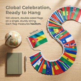 100 Countries String Flags 96ft, International Nations Bunting Banner, Multinational Flag Decor, Polyester Outdoor Flag Banner, Sports Bar Home Yard Decor for Worldwide Sporting Events