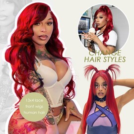 MIGURA Red Wig Human Hair 200 Density 13x4 Body Wave HD Lace Frontal Wig for Women, Glueless, 24 Inch