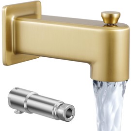 Brushed Gold All Metal Tub Spout with Diverter, KES 5-3/8 Inch Bathtub Faucet Slip On, Bath Tub Spout Replacement, Fits 1/2 Inch Copper Pipe, PTSN300-BZ