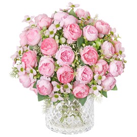 DEMIUKO 6 Bunches Peony Artificial Flowers Small Bouquets Pink Wedding Deko