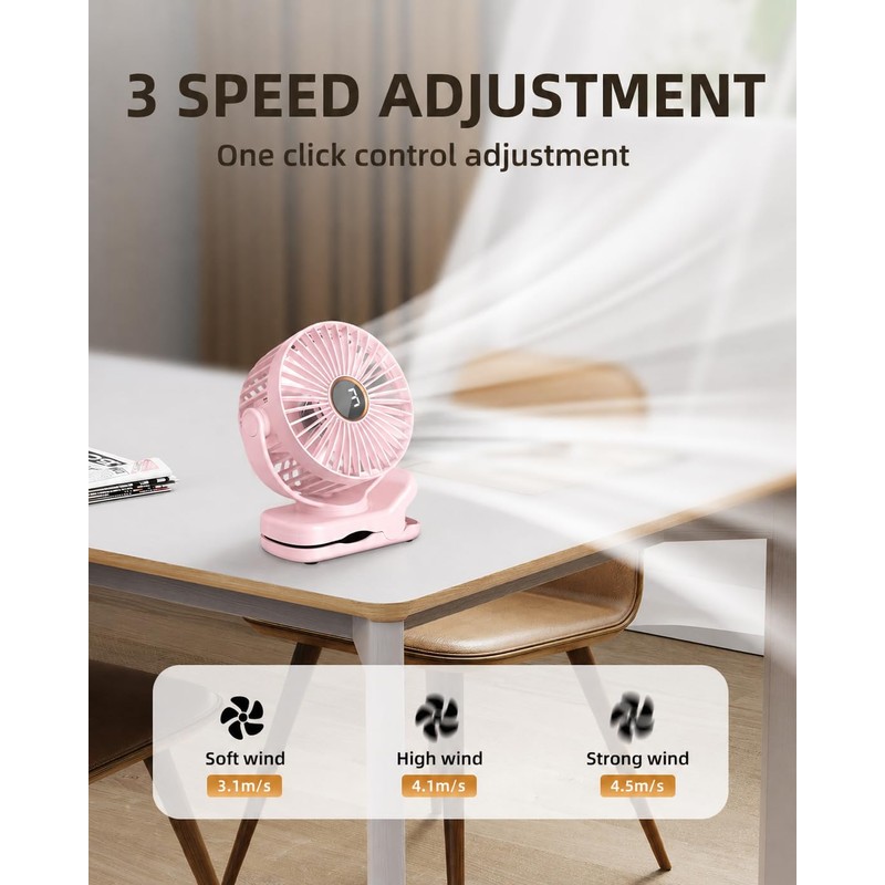 TUNISE Clip on Fan, USB Fan with 3 Speeds 4.5m/s,