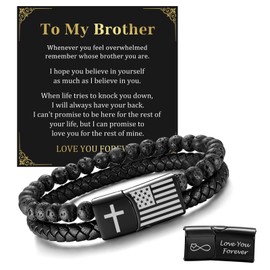 MEALGUET to My Brother Men's Bracelets Gifts - 2 Layered Lava Rock Beads Braided Leather Bracelet Engraved Love Massage for Him from Sisters, Sentimental Jewelry Gift