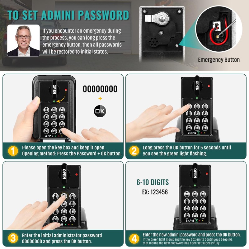 ENONEO Large Key Safe with Number Code, Anti-Theft & Administrator