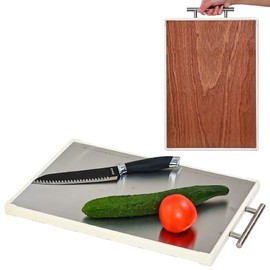 Rashid & Sid Rashid & Sid Stainless Steel cutting board, Wood & Stainless Steel double sided Cutting Board for kitchen, Non Toxic Kitchen Chopping Board with handle for Meat & Vegetables, Dishwasher Safe, 17 x 12