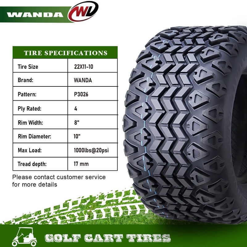 WANDA 22X11-10 Golf Cart ATV Tires 4 Ply 22X11x10 14032