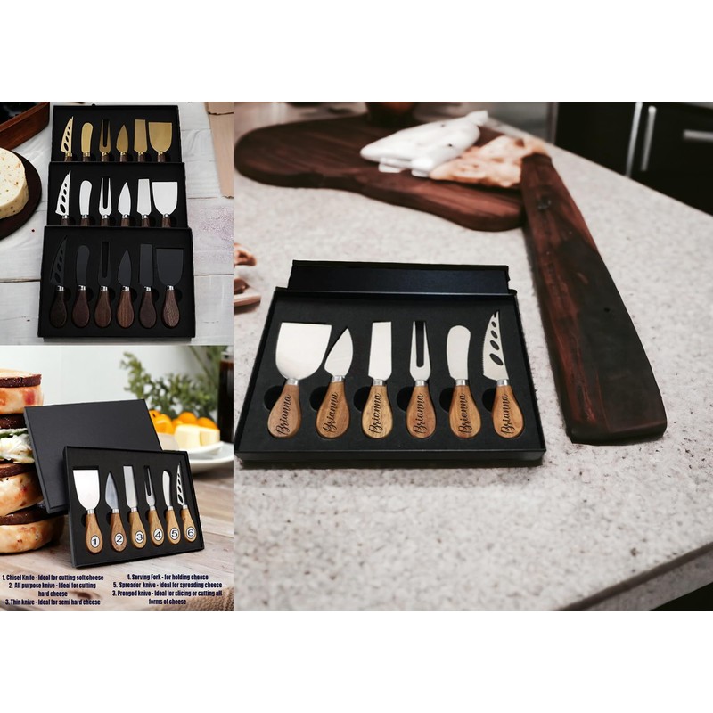 6 Piece Cheese Knife Set with Wooden Handle (Gold)