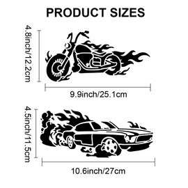 MAYJOYDIY Flames Fire Car Stencils 11.8×11.8inch Motorcycles Car Fire Painting Stencils with Paint Brush Vehicle Fire Theme Drawing Template for Fabric Walls Furniture Wood Canvas