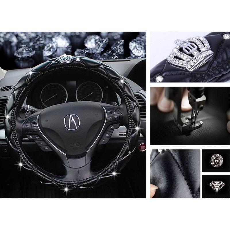 YUNZLAN Crystal Rhinestone car Steering Wheel Cover, Bling Bling Crystal