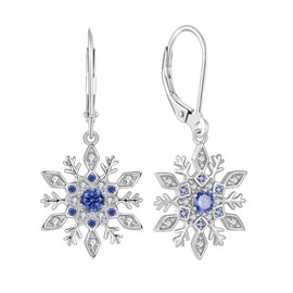 Inpasne Women Snowflake Earrings 925 Sterling Silver Tanzanite December Birthstone Jewelry Dangle Drop Leverback Earrings Christmas Jewelry for Her