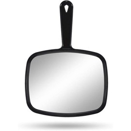Hand Mirror, 10.3" L x 7.4" W Salon Barber Hairdressing Handheld Mirror with Handle, Square Black - Size: 10.3"L x 7.4"W