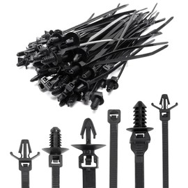 YuGtcen 60pcs Zip Ties Assorted Sizes, 6 Popular Size Push Mount Cable Ties Universal Nylon Self Locking Straps Heavy Duty Zip Tie Anchors for Indoor Outdoor Electronic Auto Construction Wire Tying
