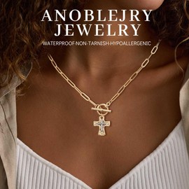 Cross Necklace for Women, Stainless Steel Necklace 14k Gold Necklaces for Women Christian Easter Gifts for Friends Graduation Accessories Faith Jewelry