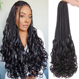 8 Packs French Curl Crochet Braid 24 Inch Black Bohemian Goddess Box Braids Hair Pre Looped French Curly Braiding Hair Box Braids Crochet Hair With Curly Wavy Ends Synthetic Hair Extensions for Women (Black)