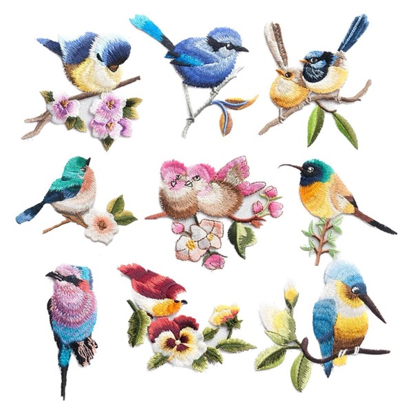 9 Pieces Cute Birds Patch Appliques, Sew on Iron on
