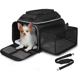 Petskd Top and Side Expandable Pet Carrier 18x13x9.5 Inches Southwest Airline Approved, Soft-Sided Carrier for Small Cats and Dogs with Locking Safety Zippers and Anti-Scratch Mesh(Black)