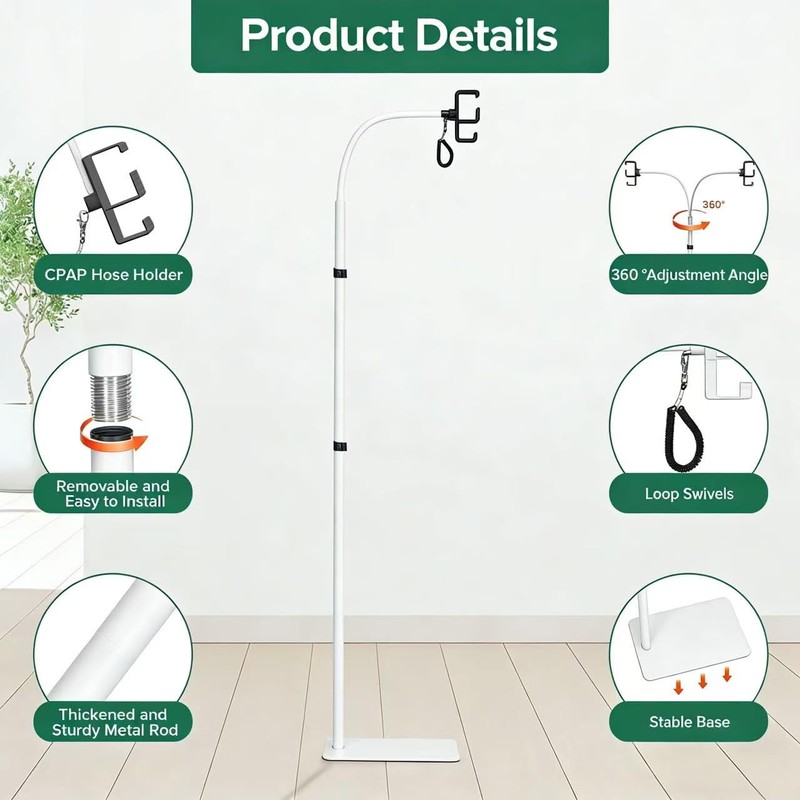 EonRivet All-Metal CPAP Hose Holder – Bedside Stand with Hook